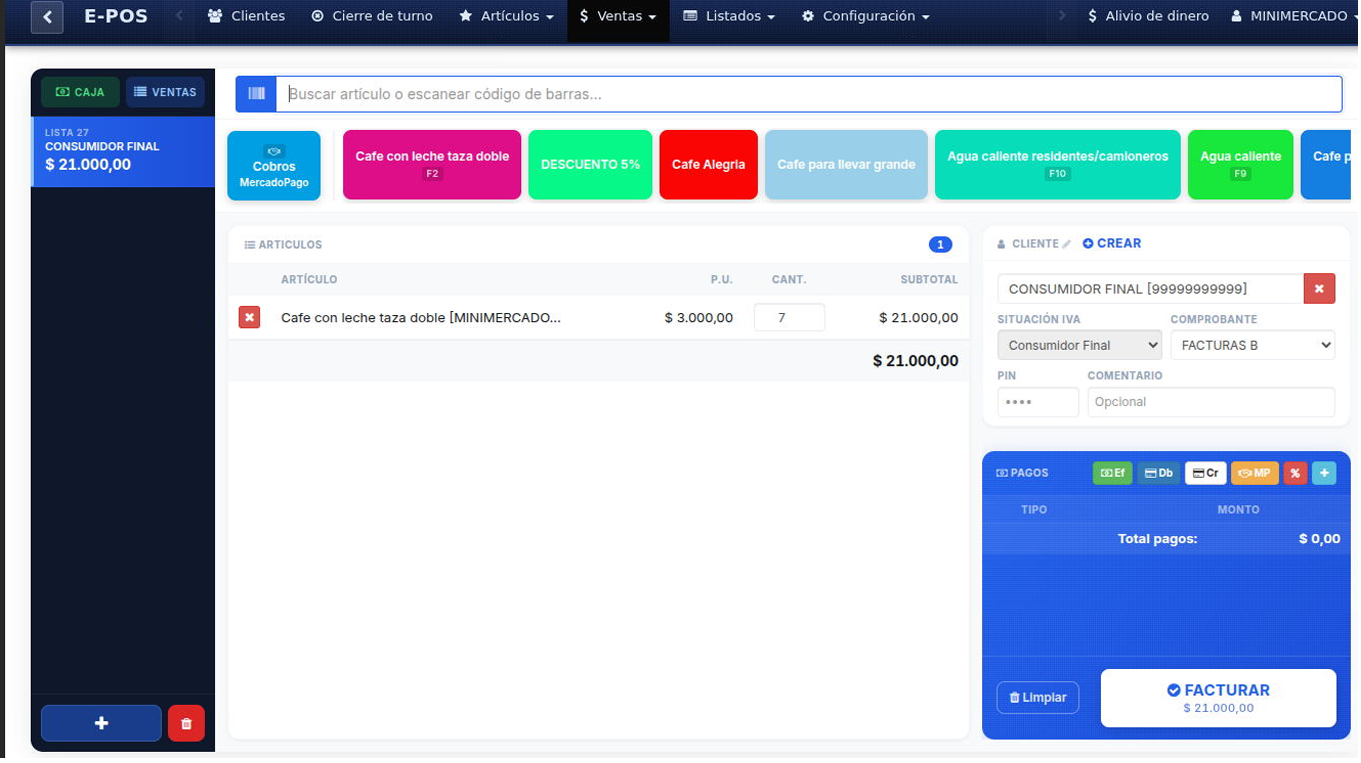 EPOS — interfaz de ventas